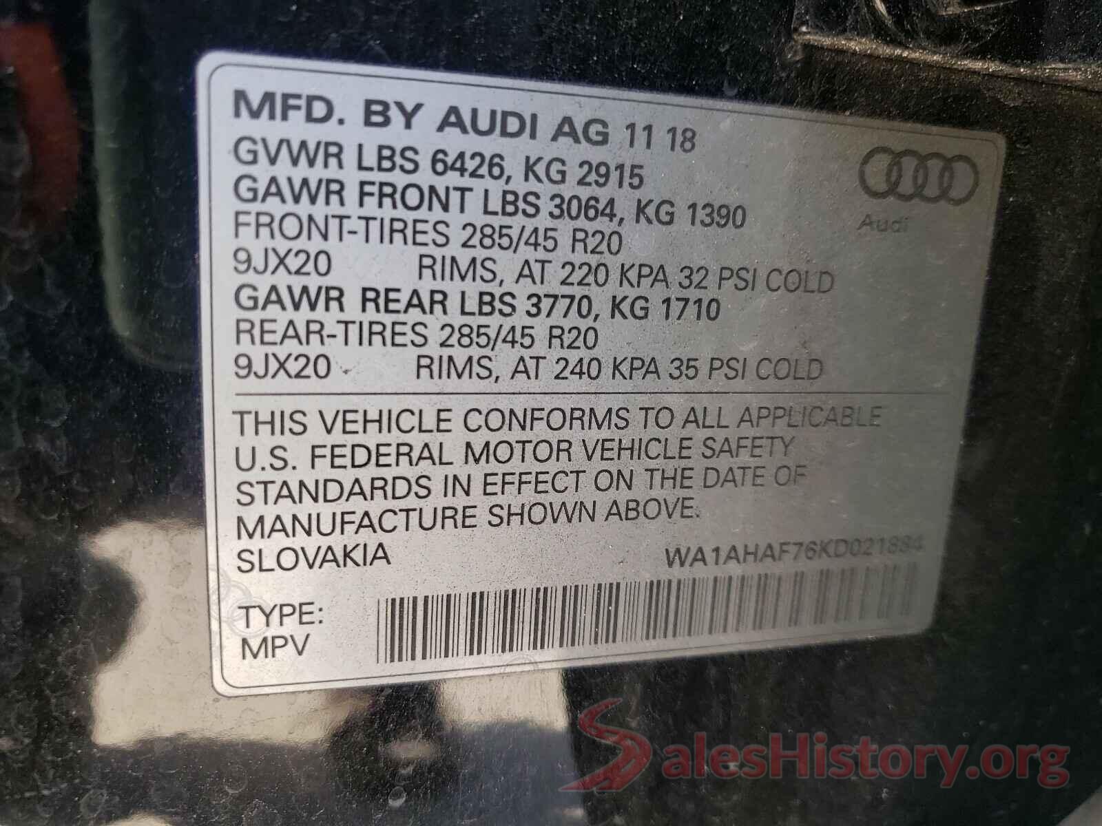 WA1AHAF76KD021884 2019 AUDI Q7