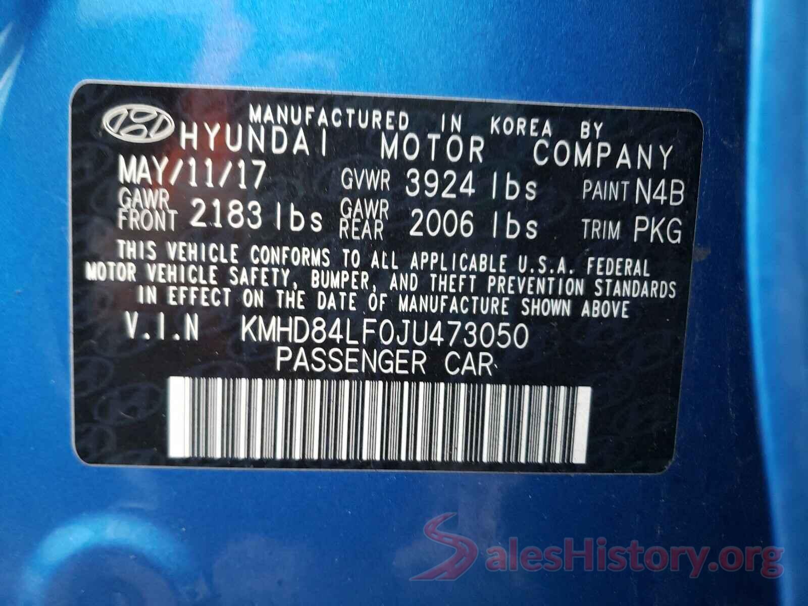 KMHD84LF0JU473050 2018 HYUNDAI ELANTRA