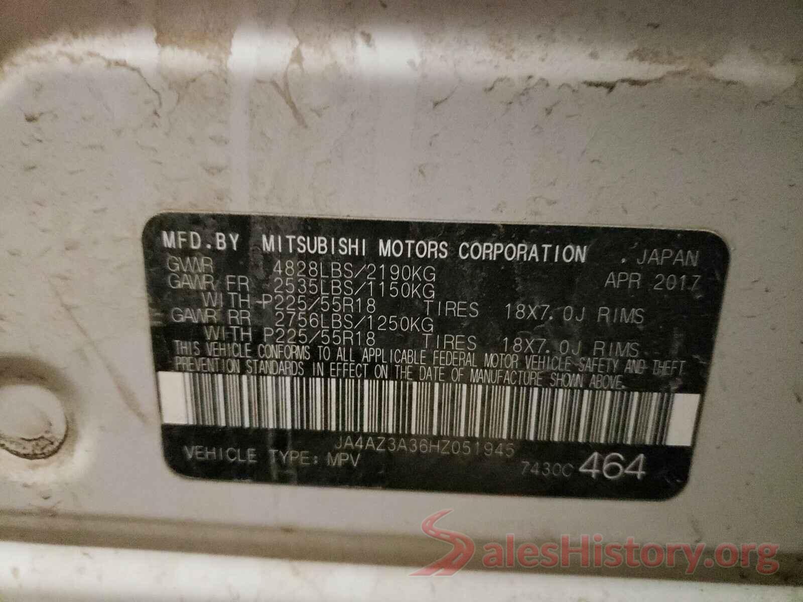 JA4AZ3A36HZ051945 2017 MITSUBISHI OUTLANDER