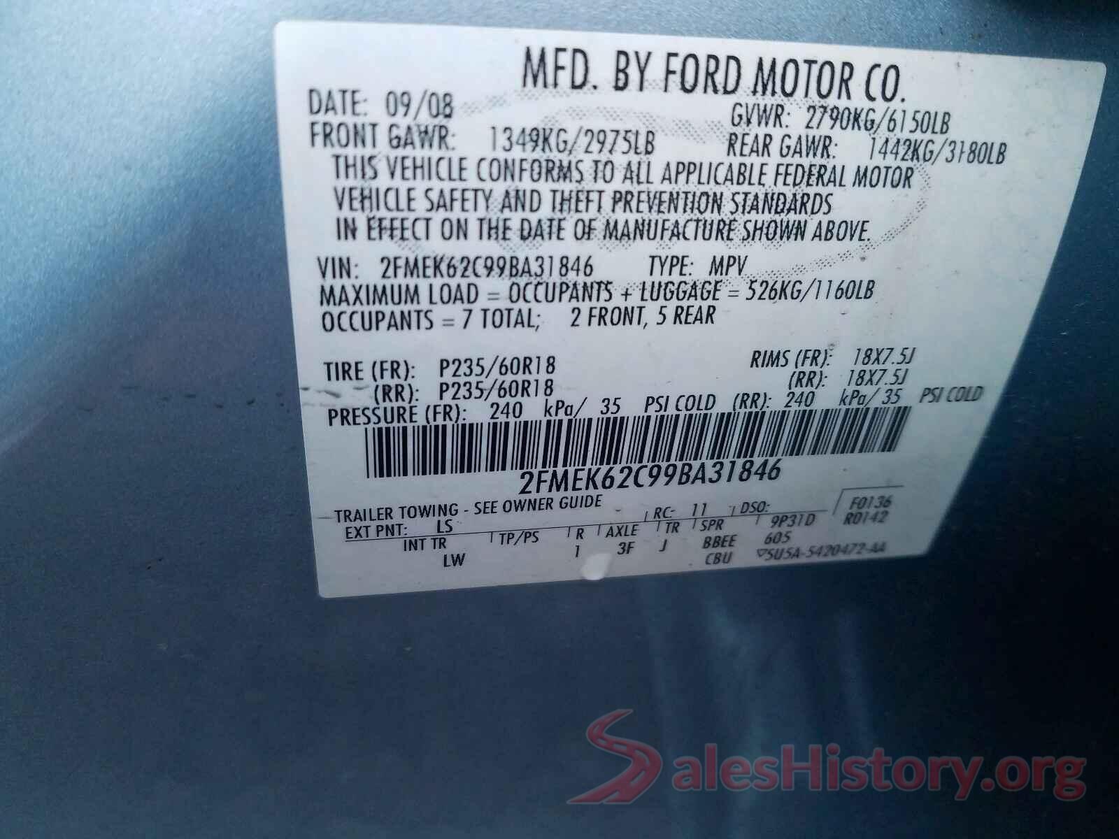 JTDEPRAE8LJ032371 2009 FORD FLEX