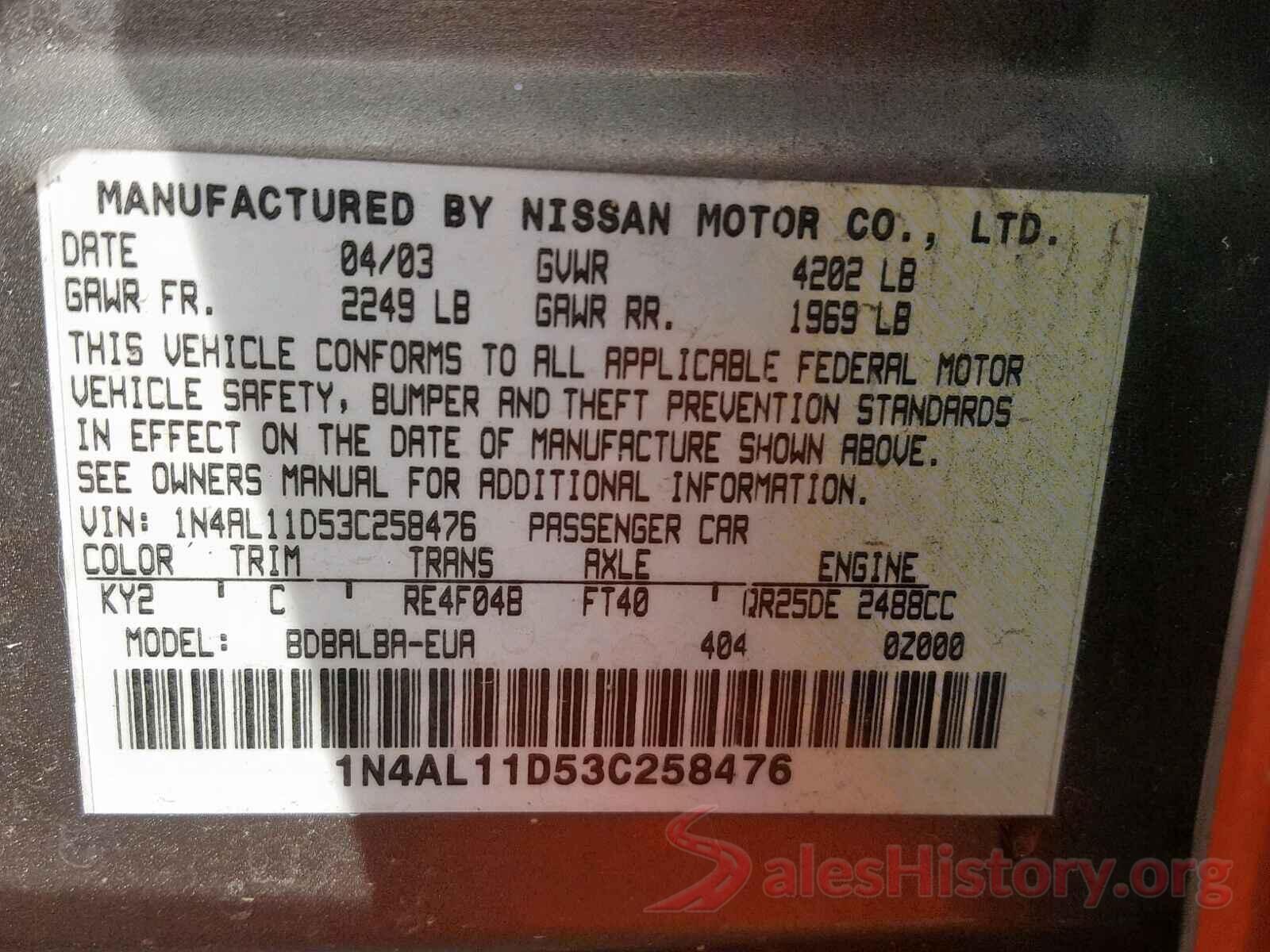 1N6AA1ED5MN518999 2003 NISSAN ALTIMA BAS