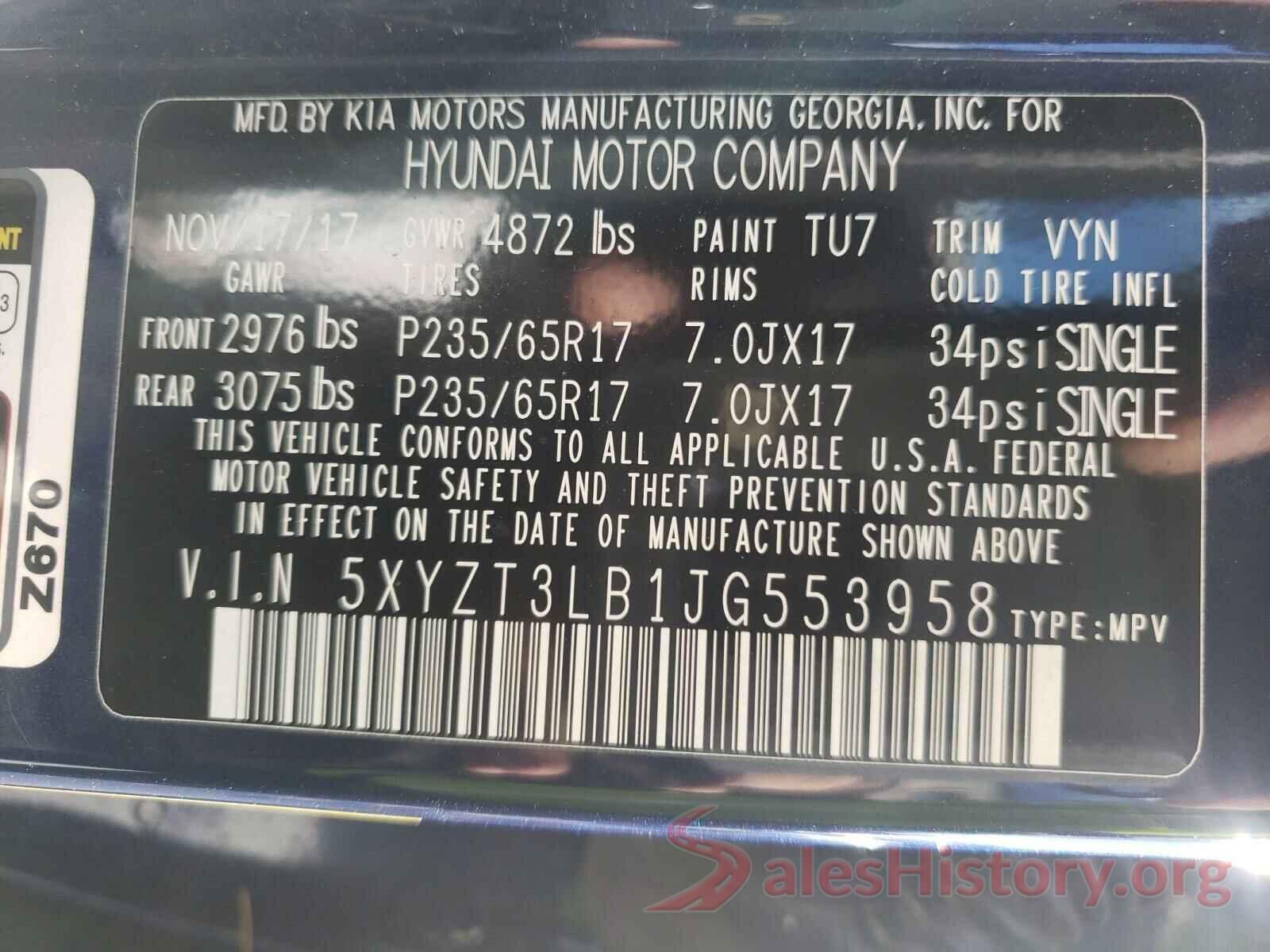 5XYZT3LB1JG553958 2018 HYUNDAI SANTA FE