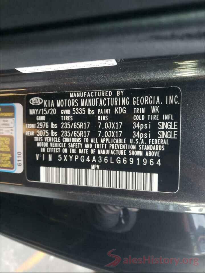 5XYPG4A36LG691964 2020 KIA SORENTO