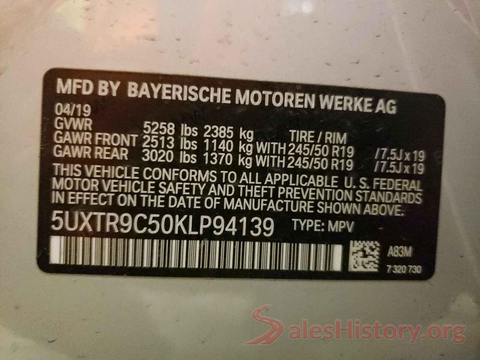 5UXTR9C50KLP94139 2019 BMW X3