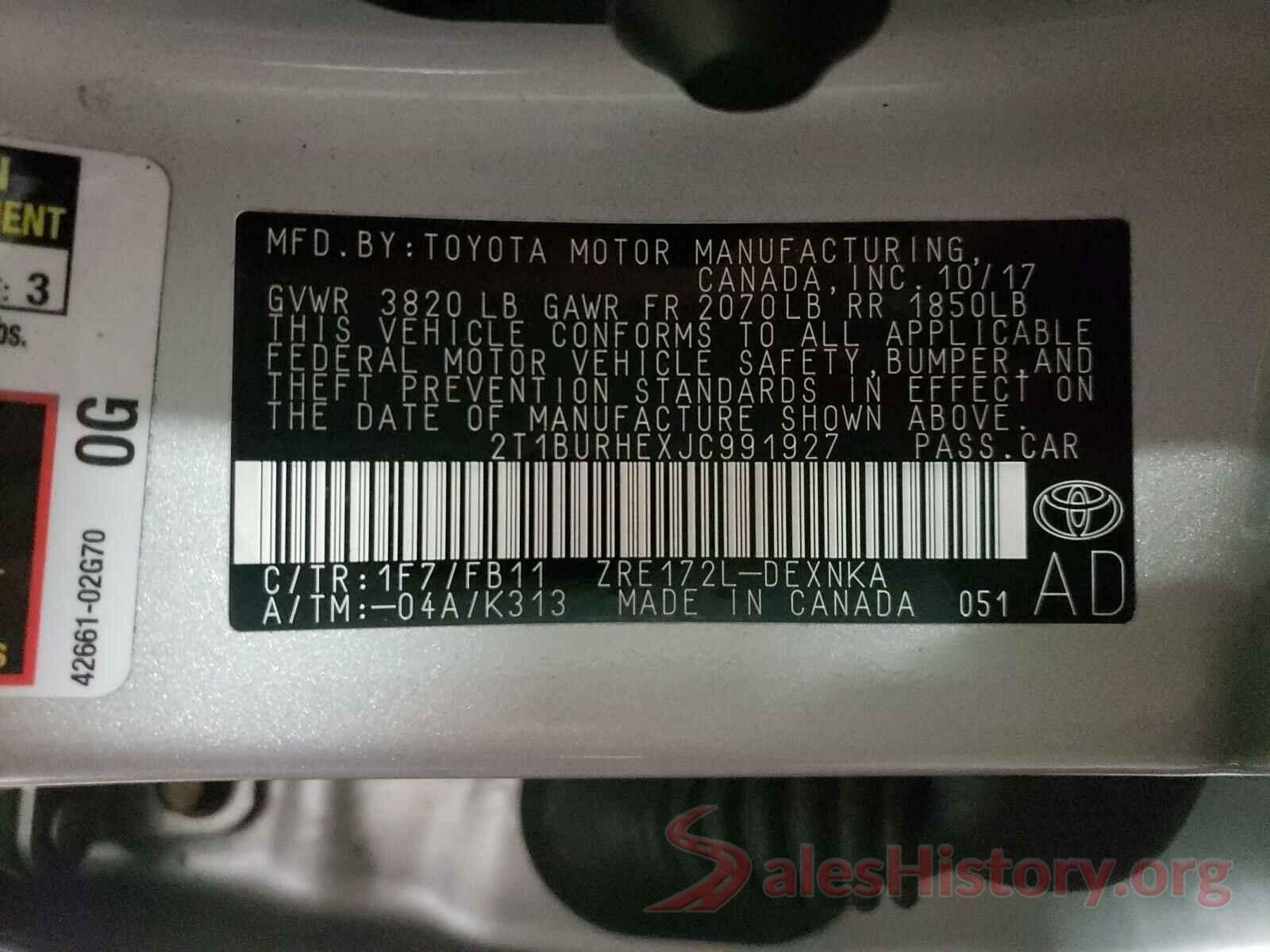 2T1BURHEXJC991927 2018 TOYOTA COROLLA