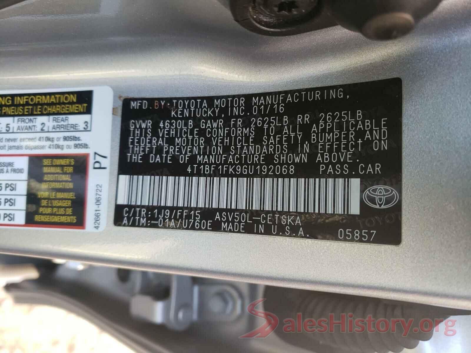 4T1BF1FK9GU192068 2016 TOYOTA CAMRY