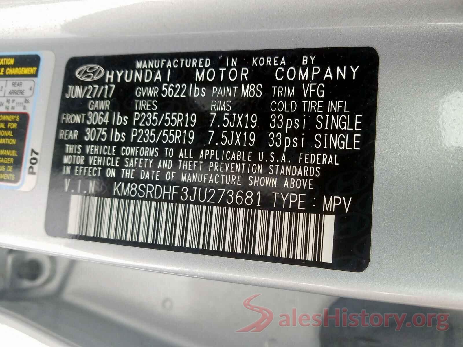 KM8SRDHF3JU273681 2018 HYUNDAI SANTA FE