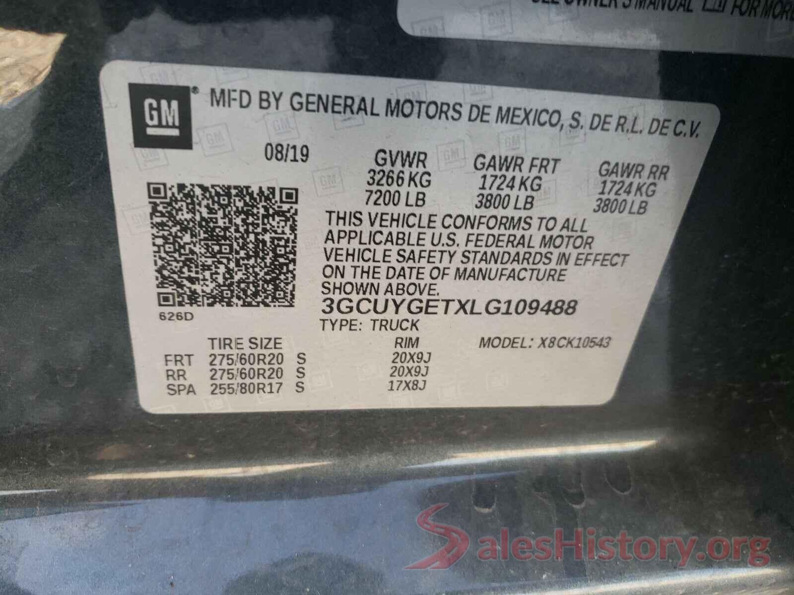 3GCUYGETXLG109488 2020 CHEVROLET SILVERADO