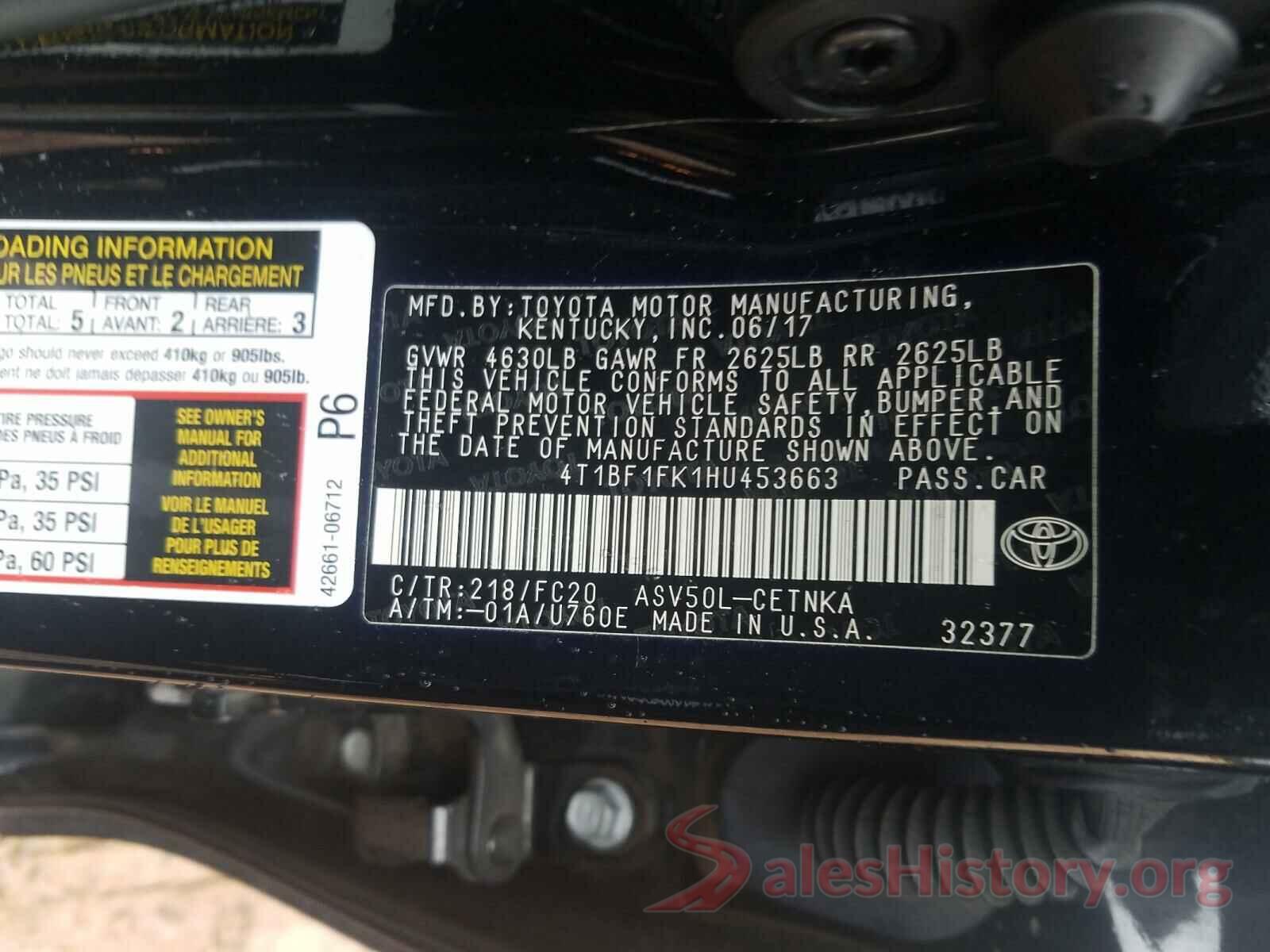 4T1BF1FK1HU453663 2017 TOYOTA CAMRY