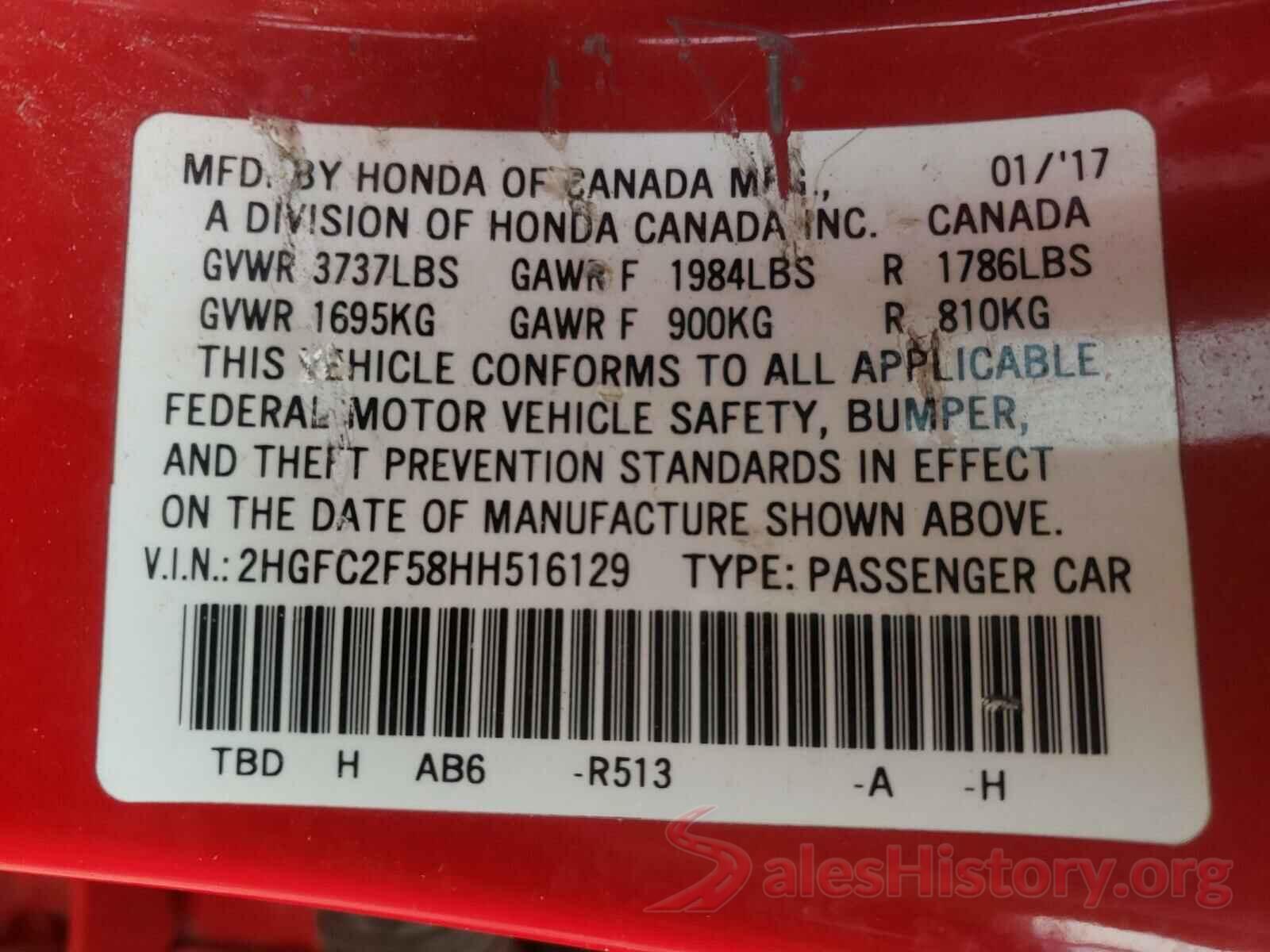 2HGFC2F58HH516129 2017 HONDA CIVIC