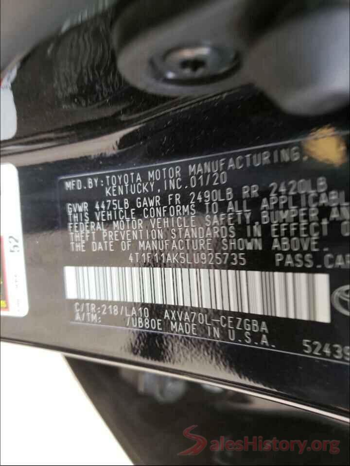 4T1F11AK5LU925735 2020 TOYOTA CAMRY