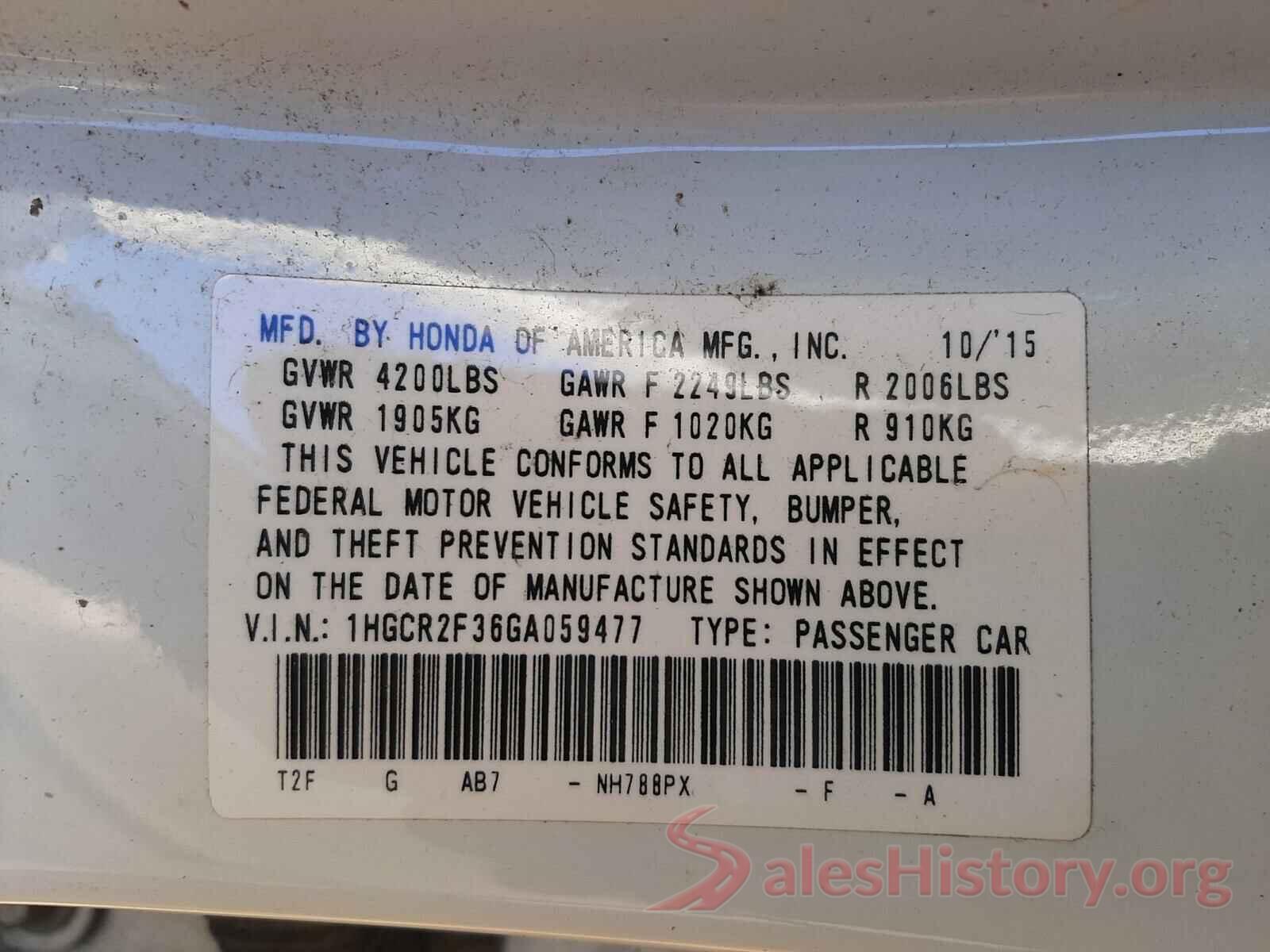 1HGCR2F36GA059477 2016 HONDA ACCORD