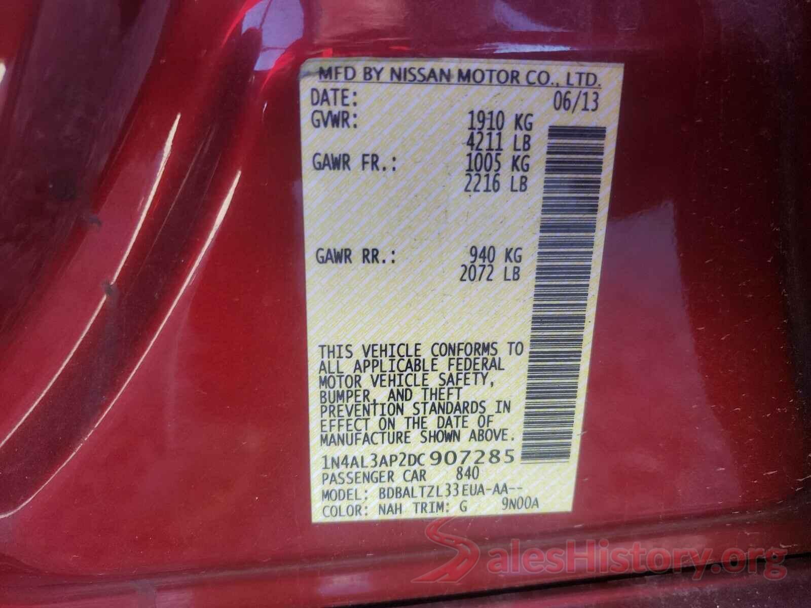 WP1AA2A57HLB06946 2013 NISSAN ALTIMA