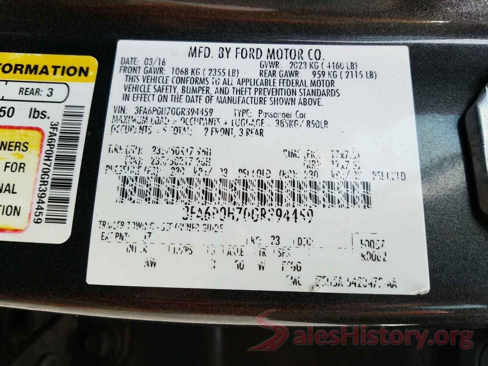 3FA6P0H70GR394459 2016 FORD FUSION