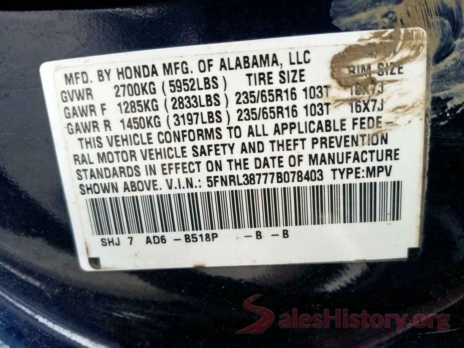 KM8J3CA49JU836541 2007 HONDA ODYSSEY