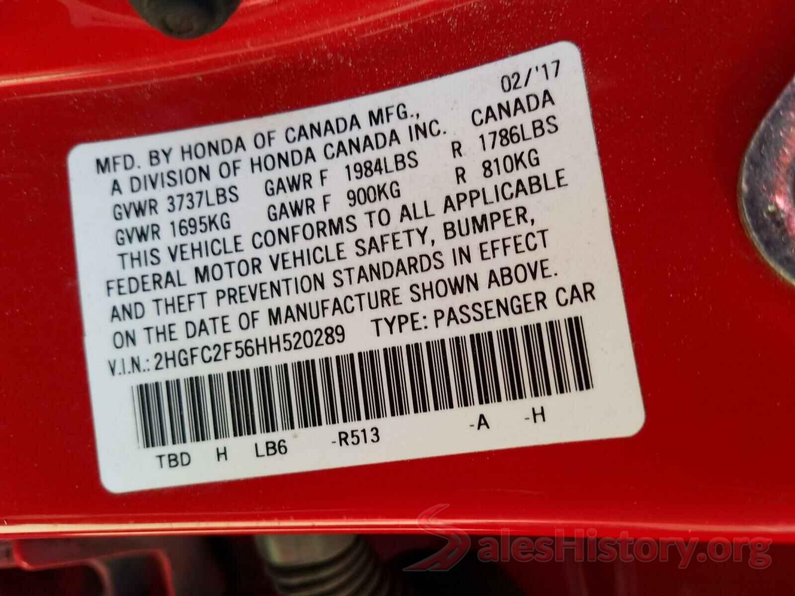 2HGFC2F56HH520289 2017 HONDA CIVIC