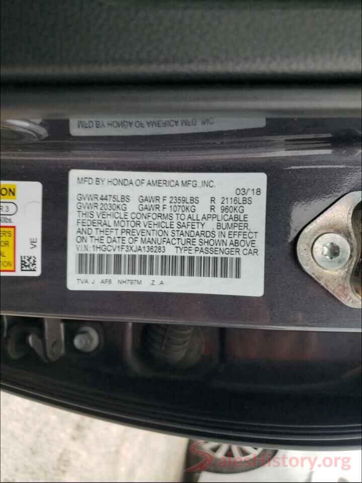 1HGCV1F3XJA136283 2018 HONDA ACCORD