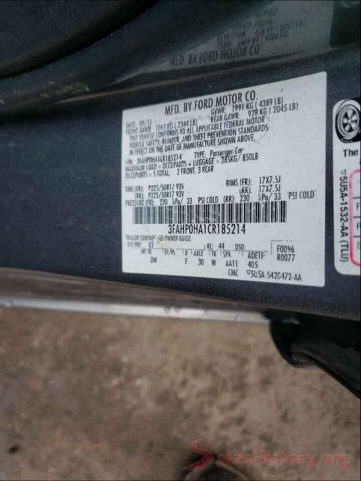 4T1BF1FK6HU386459 2012 FORD FUSION