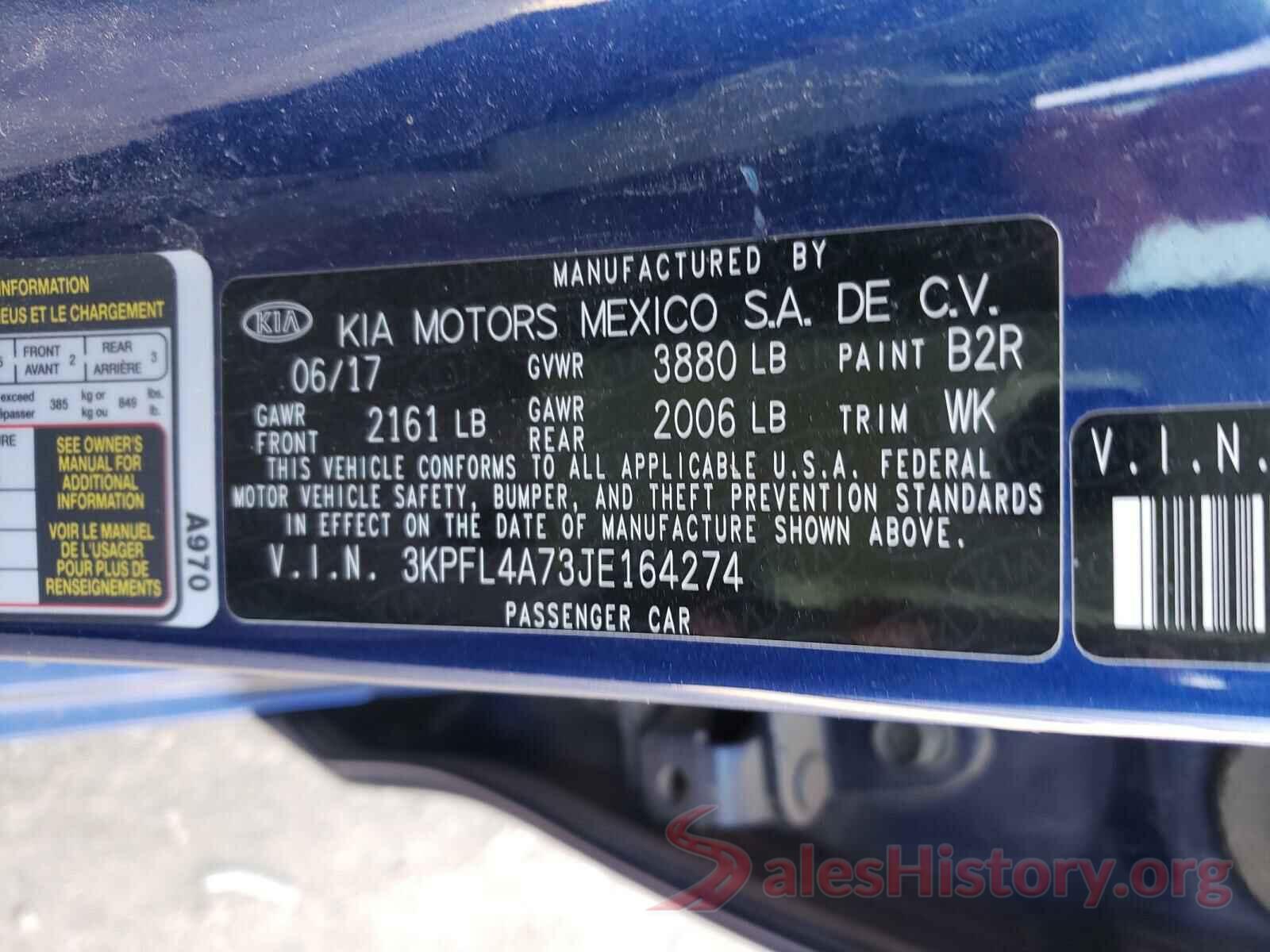 3KPFL4A73JE164274 2018 KIA FORTE