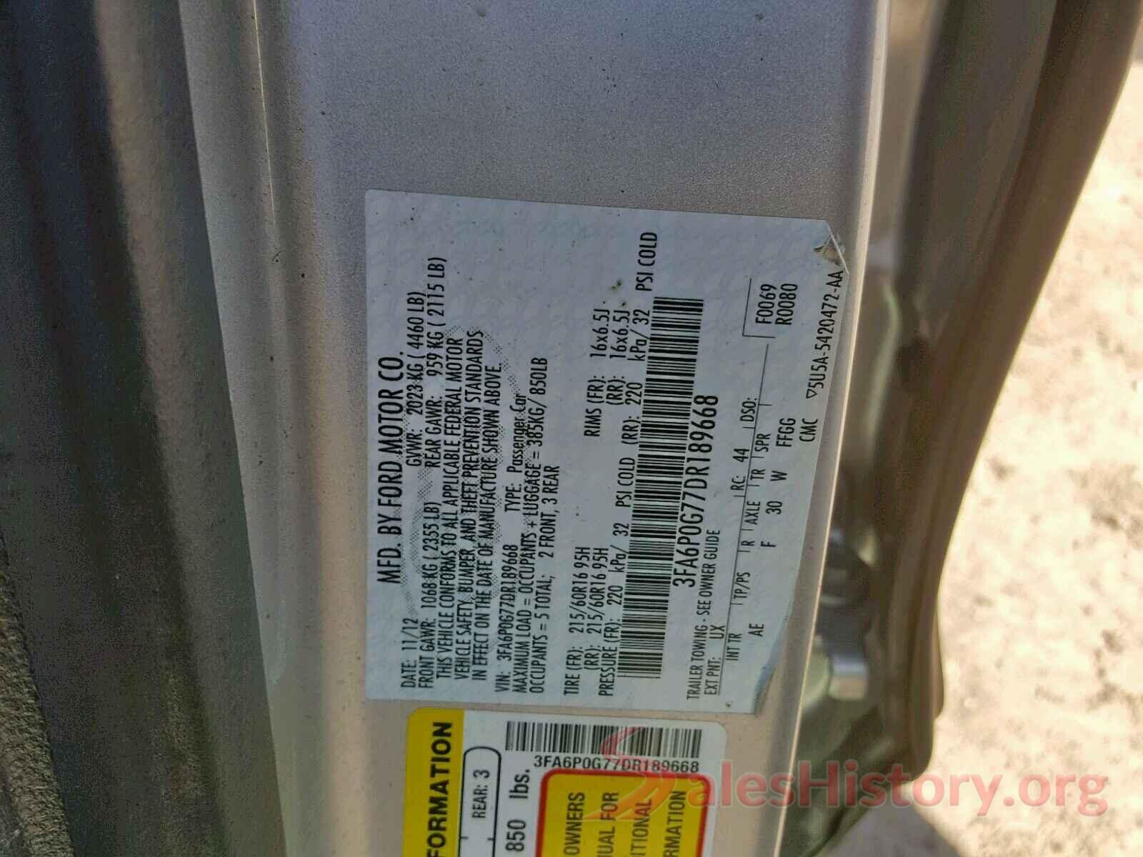 3FA6P0G77DR189668 2013 FORD FUSION