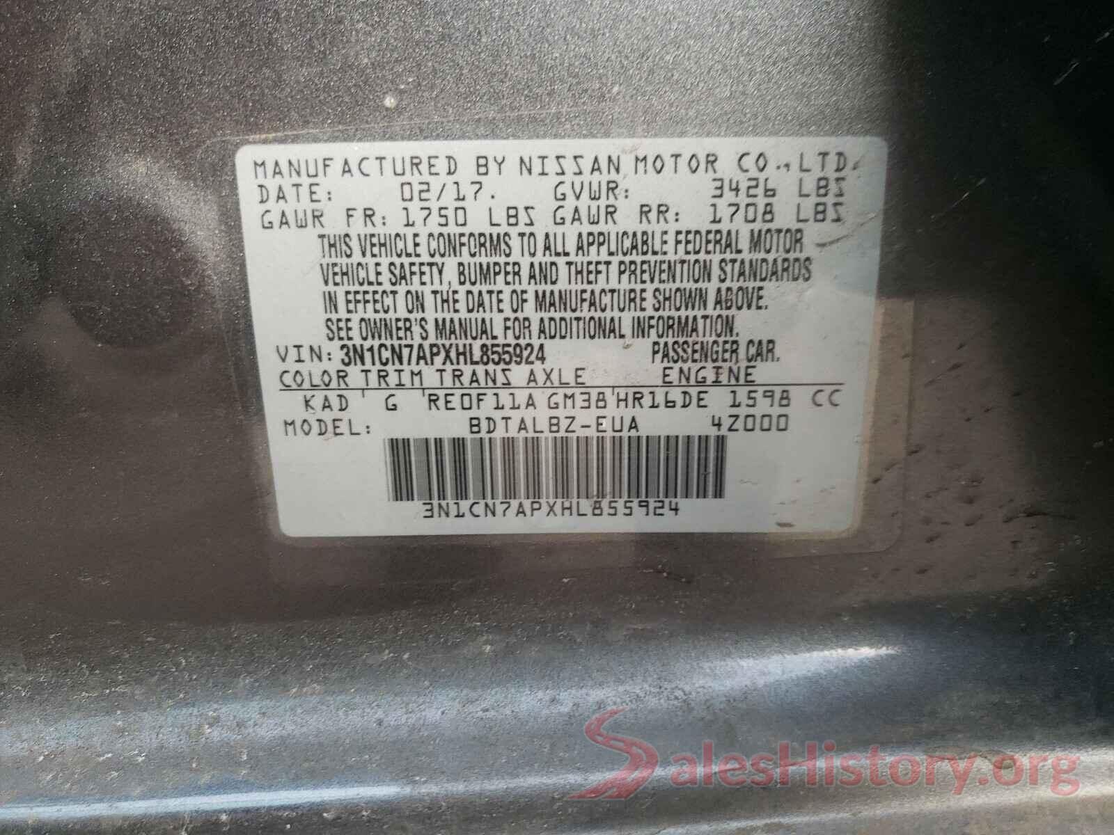 3N1CN7APXHL855924 2017 NISSAN VERSA