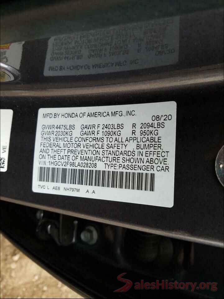 1HGCV2F98LA028208 2020 HONDA ACCORD