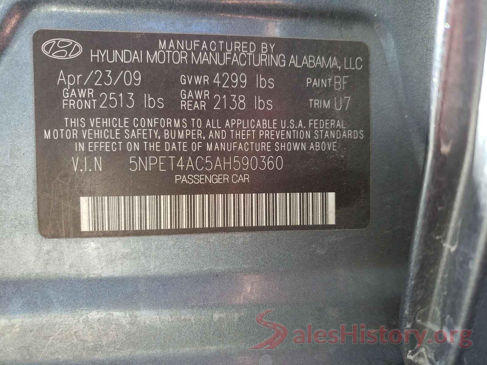 5XXGT4L32LG426620 2010 HYUNDAI SONATA