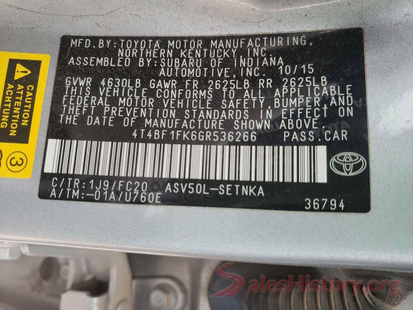 4T4BF1FK6GR536266 2016 TOYOTA CAMRY