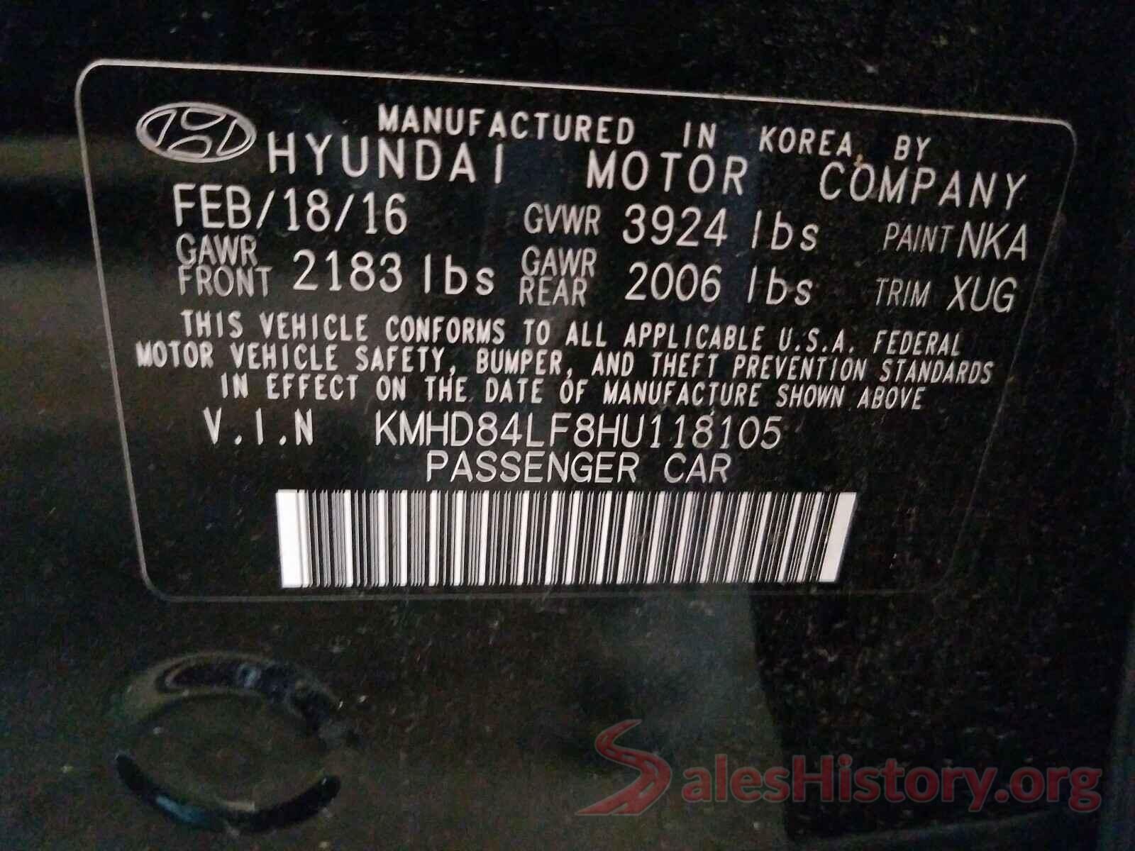 KMHD84LF8HU118105 2017 HYUNDAI ELANTRA