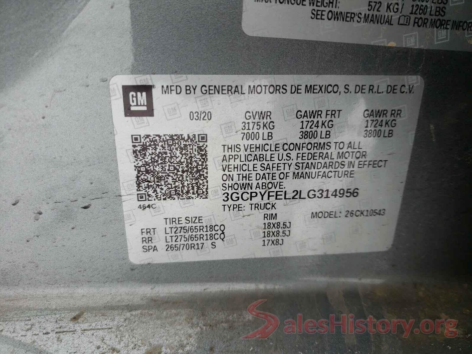 3GCPYFEL2LG314956 2020 CHEVROLET SILVERADO