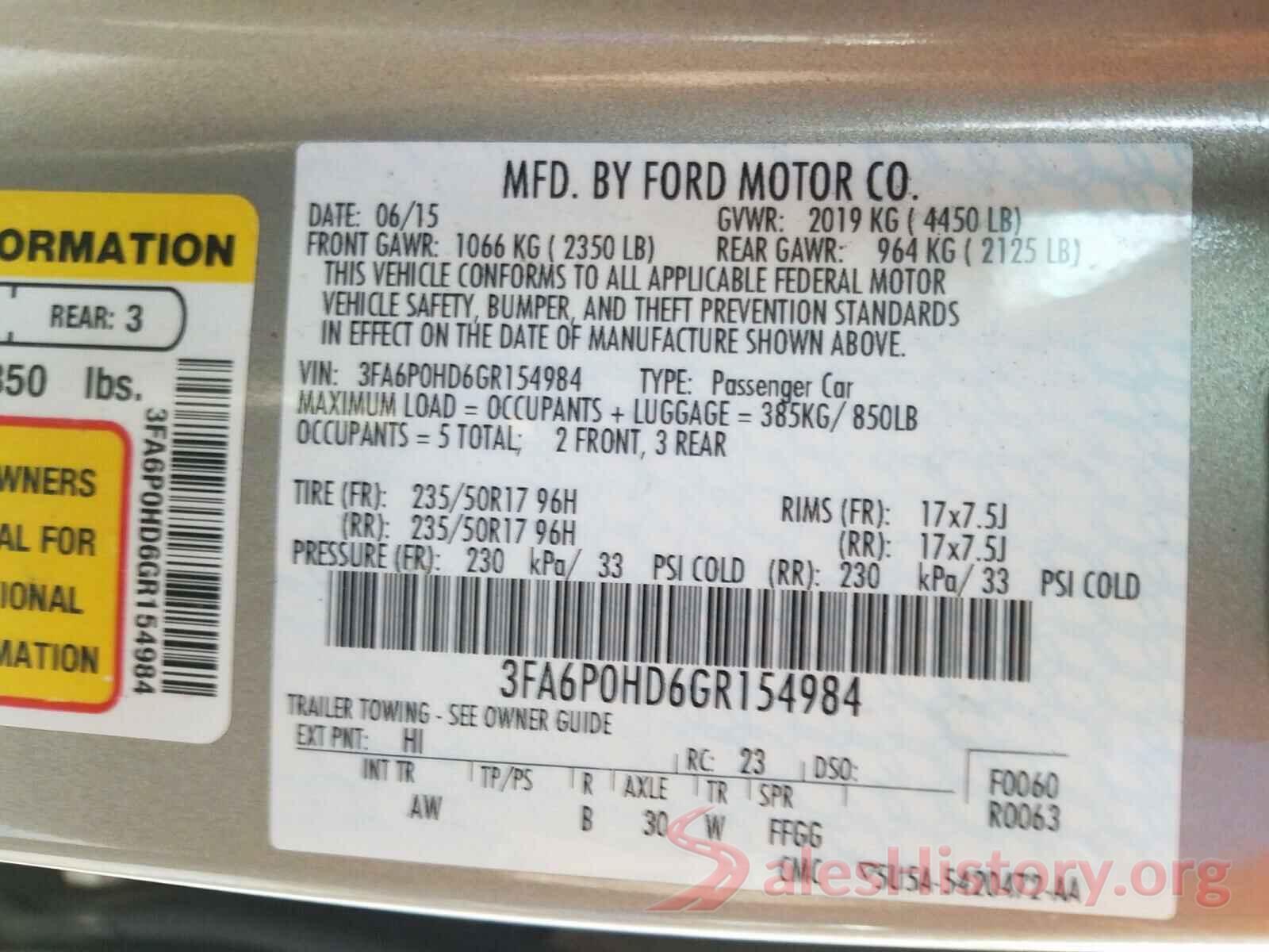 3FA6P0HD6GR154984 2016 FORD FUSION