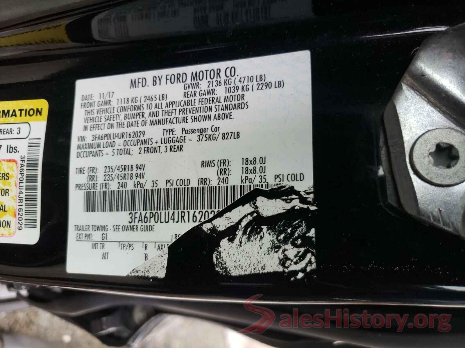 3FA6P0LU4JR162029 2018 FORD FUSION