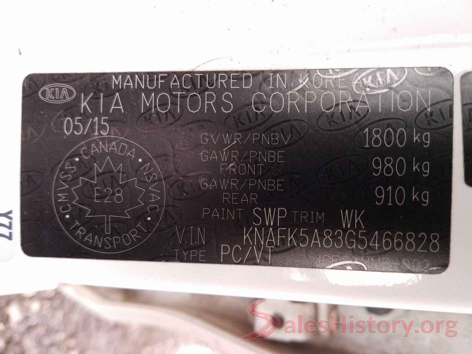 KNAFK5A83G5466828 2016 KIA FORTE