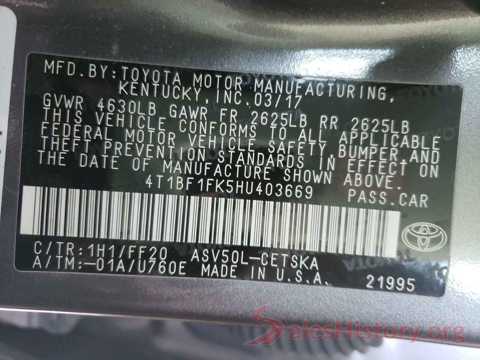 4T1BF1FK5HU403669 2017 TOYOTA CAMRY