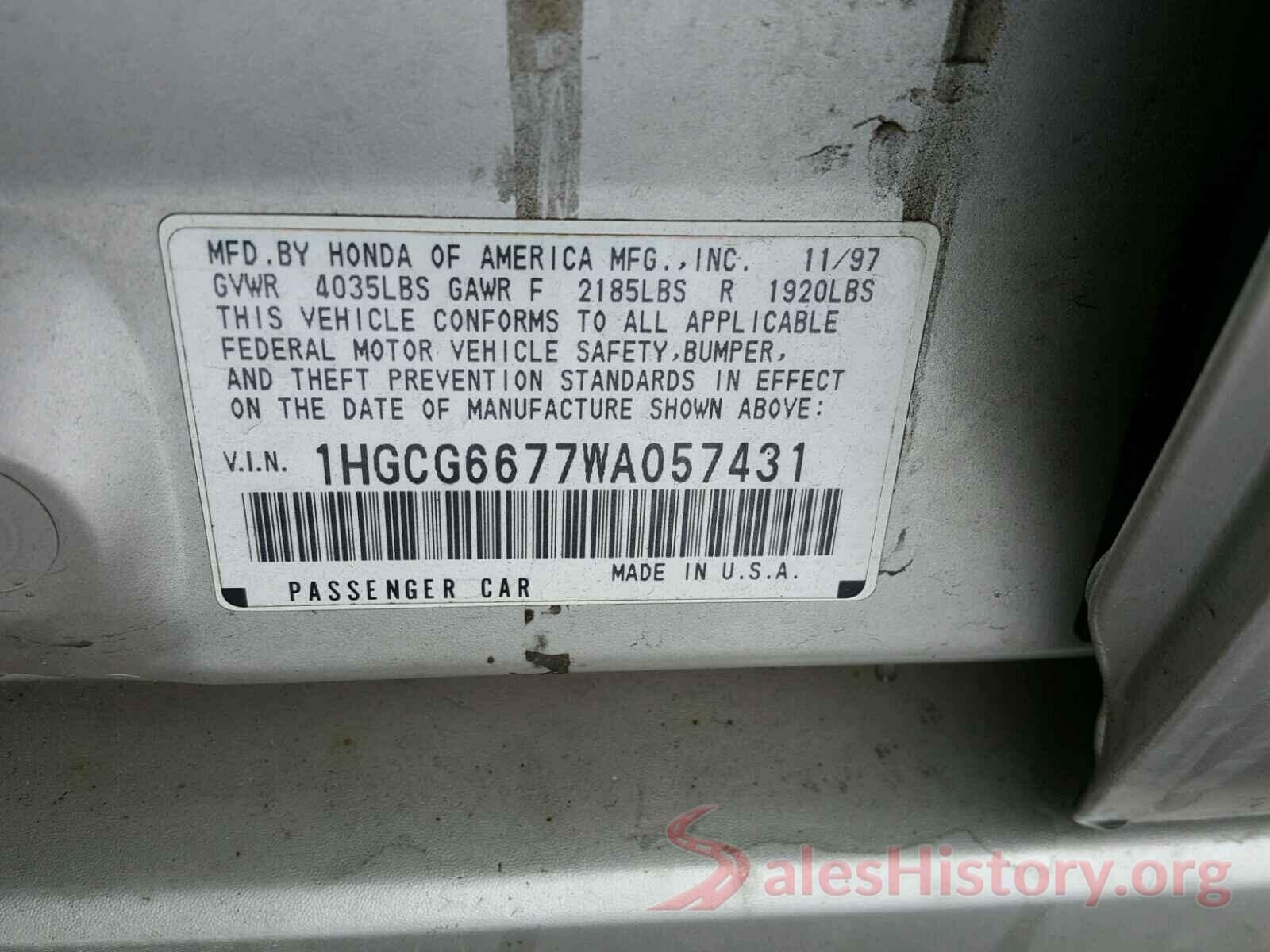 JA4AD2A33GZ060416 1998 HONDA ACCORD