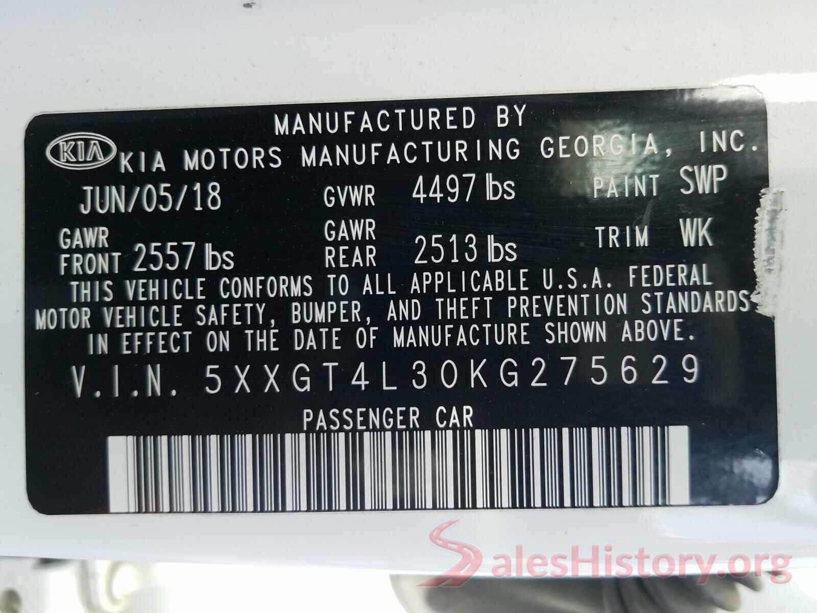 5XXGT4L30KG275629 2019 KIA OPTIMA