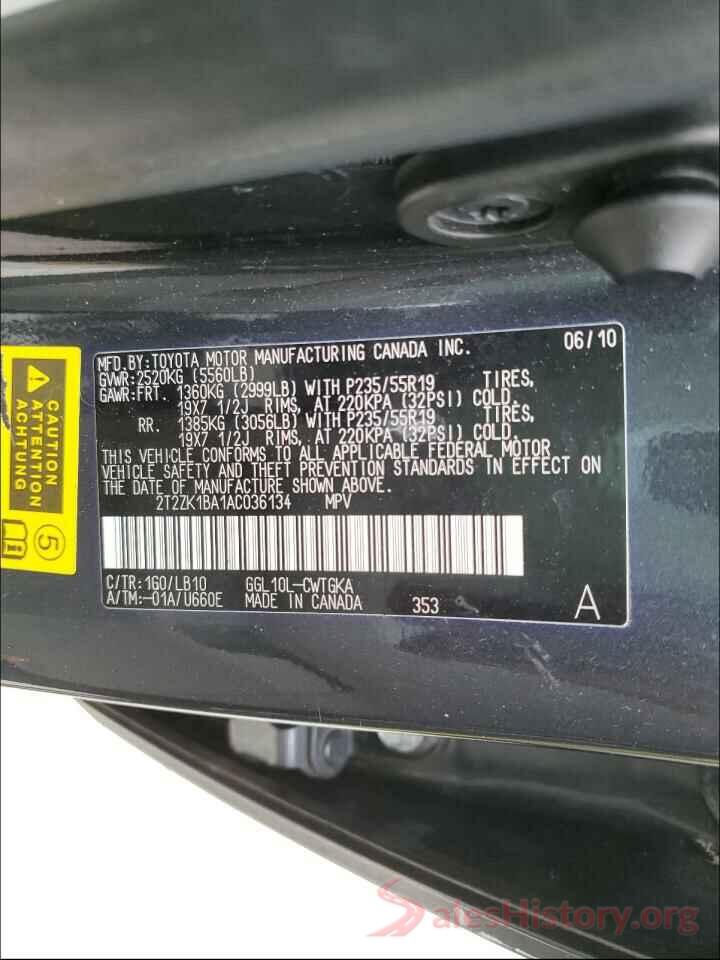 4T1B11HK1JU100843 2010 LEXUS RX350