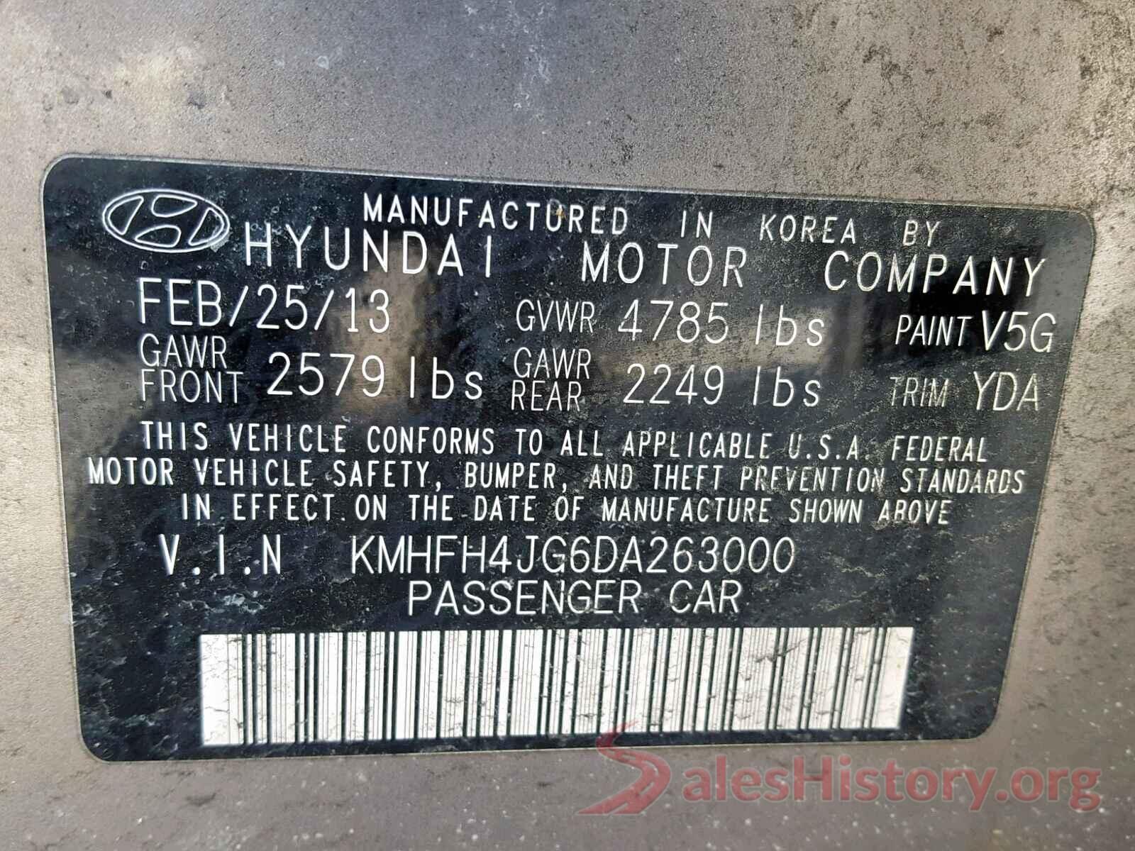 5NMS5CAD4LH198339 2013 HYUNDAI AZERA