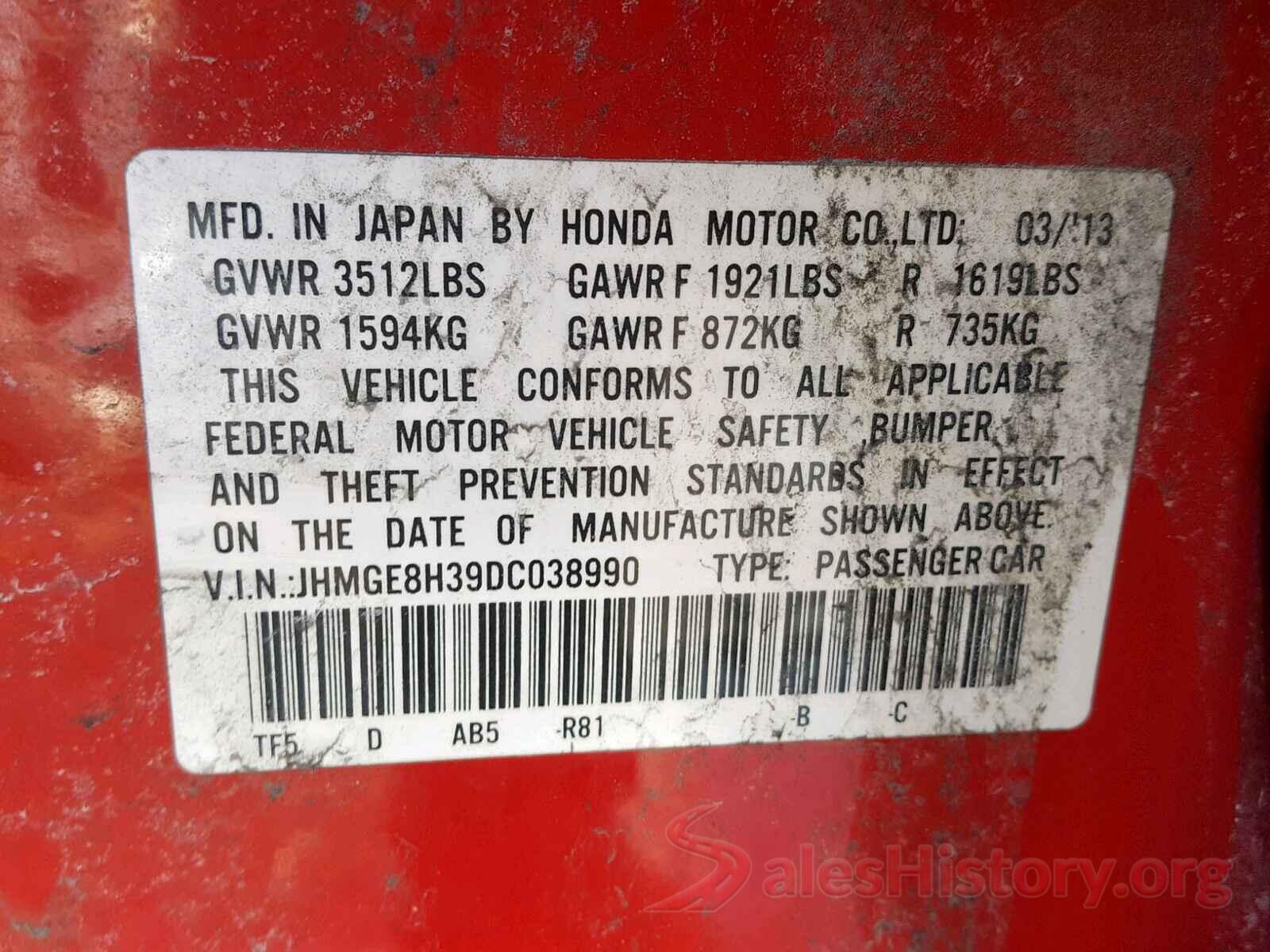 5XXGV4L28KG308698 2013 HONDA FIT