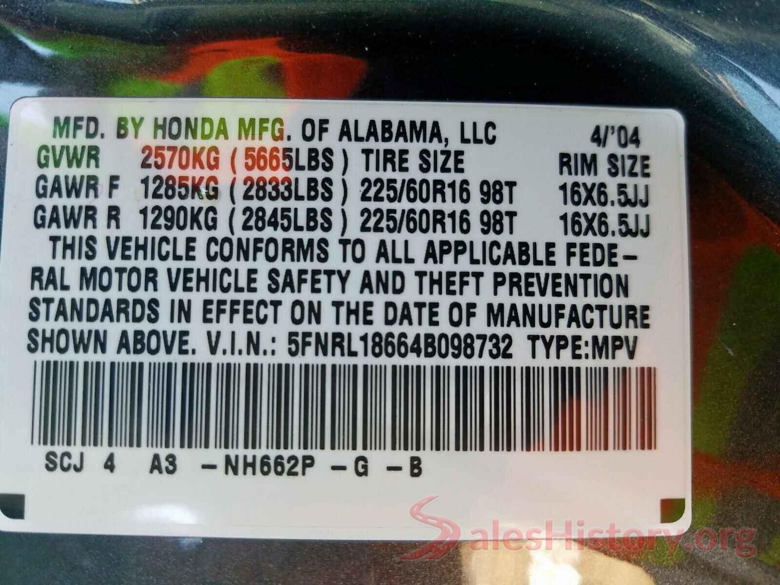 KNDJN2A20G7259462 2004 HONDA ODYSSEY