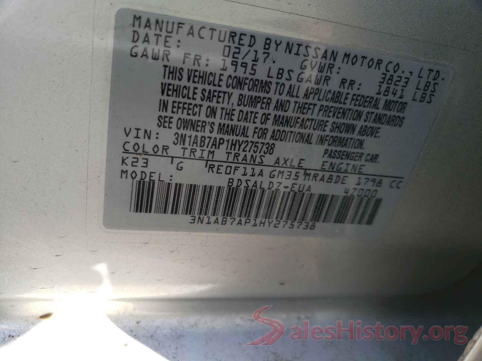 3N1AB7AP1HY275738 2017 NISSAN SENTRA