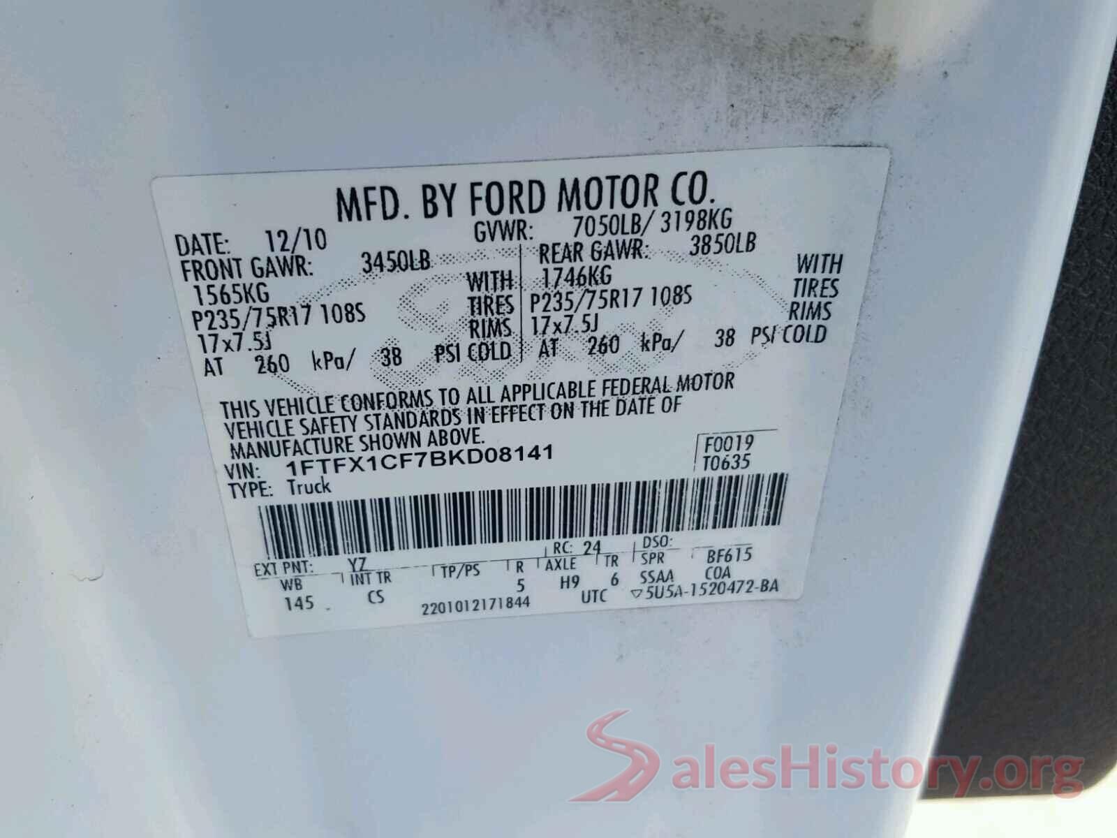 SALVP2RX4KH342593 2011 FORD F150