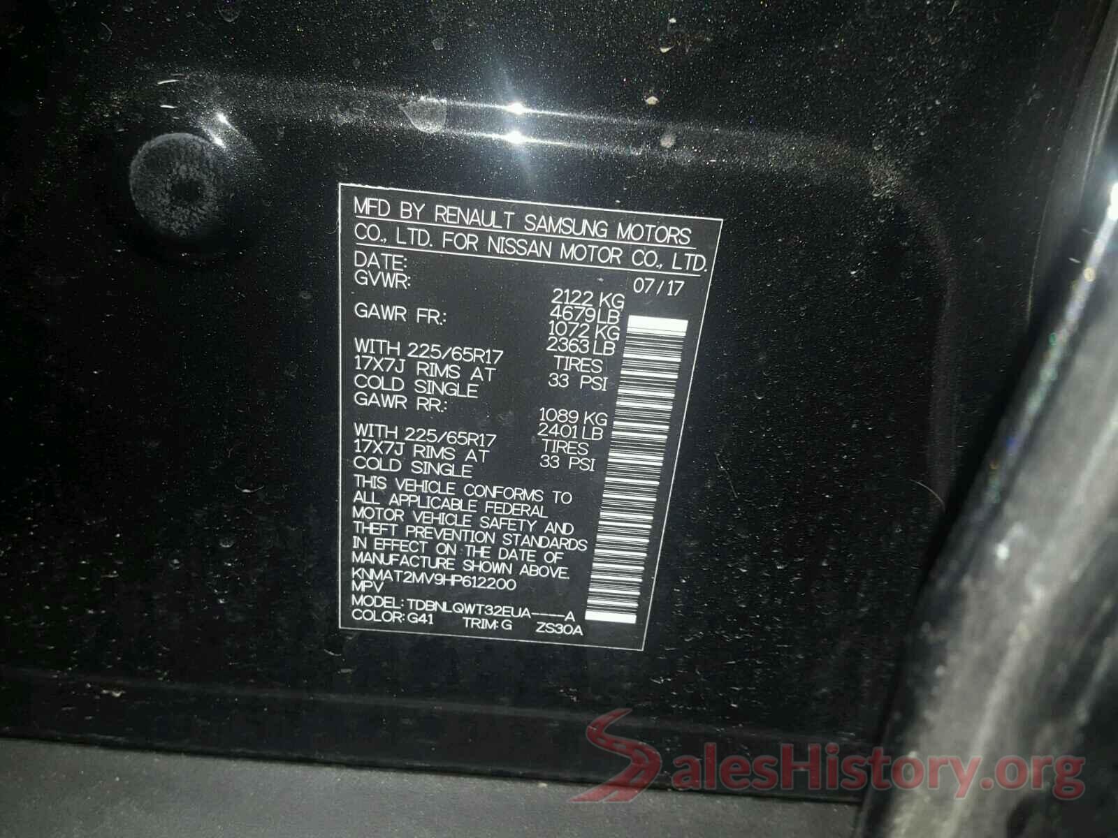 4S3GKAM69K3611725 2017 NISSAN ROGUE