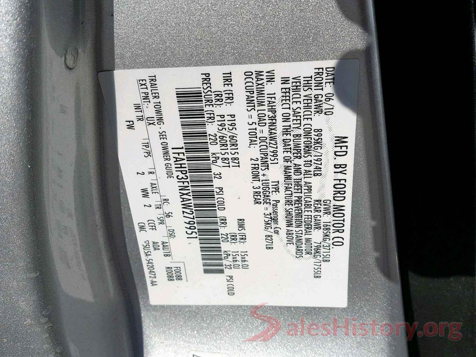 1HGCV1F14LA063770 2010 FORD FOCUS SE