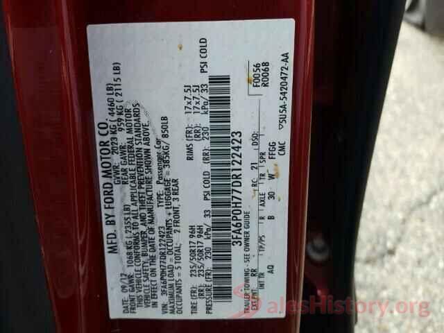 2T3C1RFV4MC101045 2013 FORD FUSION