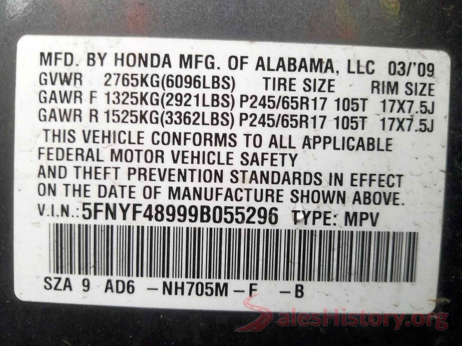 5NPLM4AG6MH006804 2009 HONDA PILOT