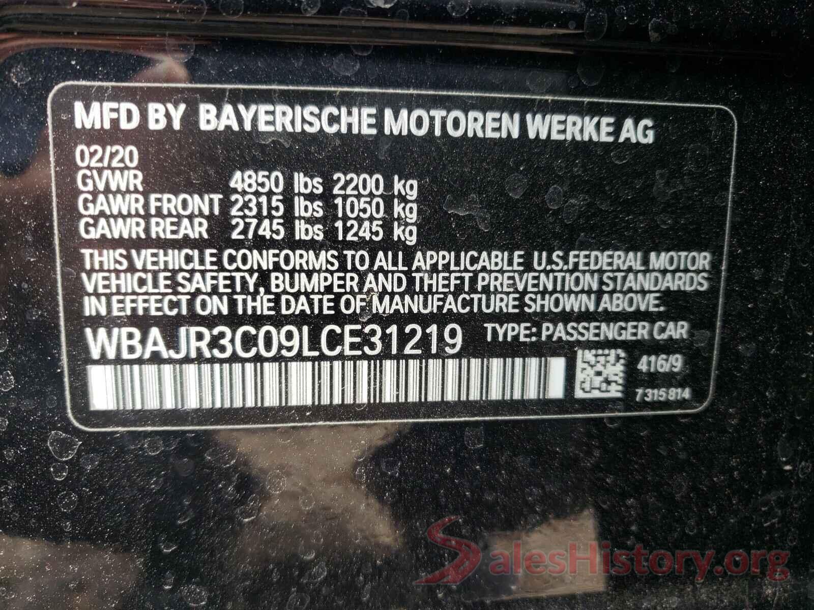 WBAJR3C09LCE31219 2020 BMW 5 SERIES