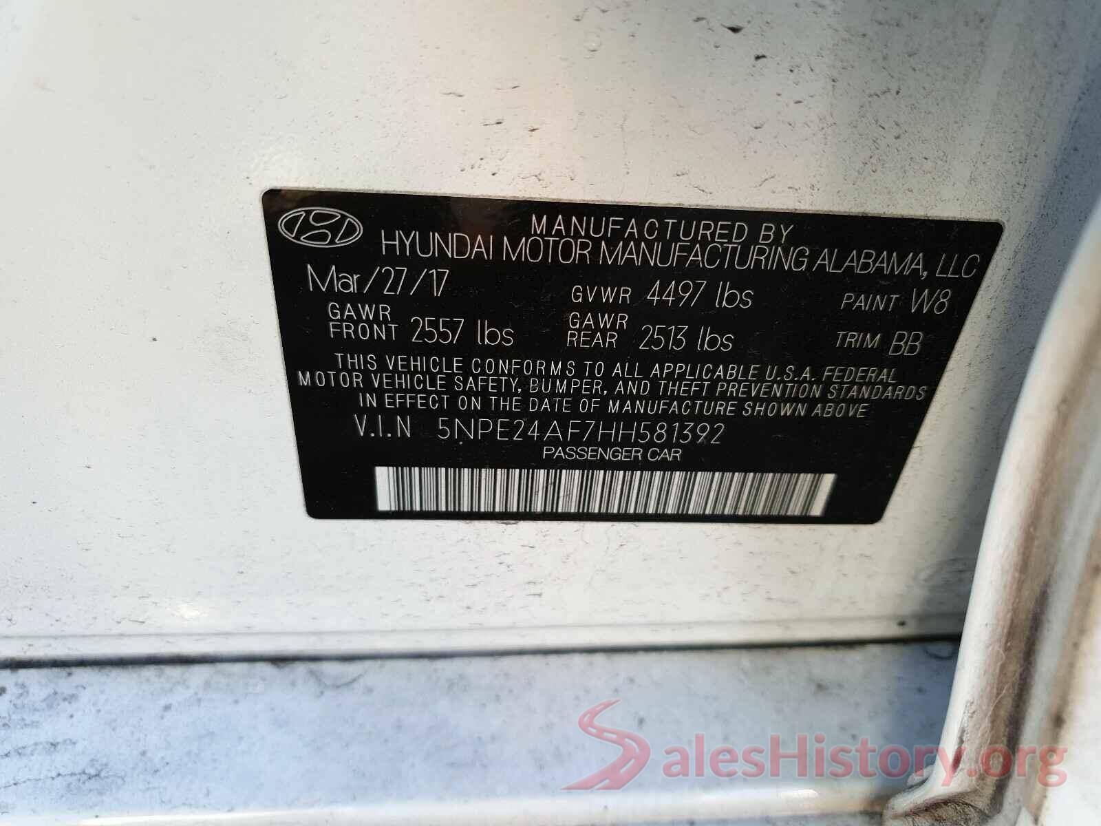 5NPE24AF7HH581392 2017 HYUNDAI SONATA