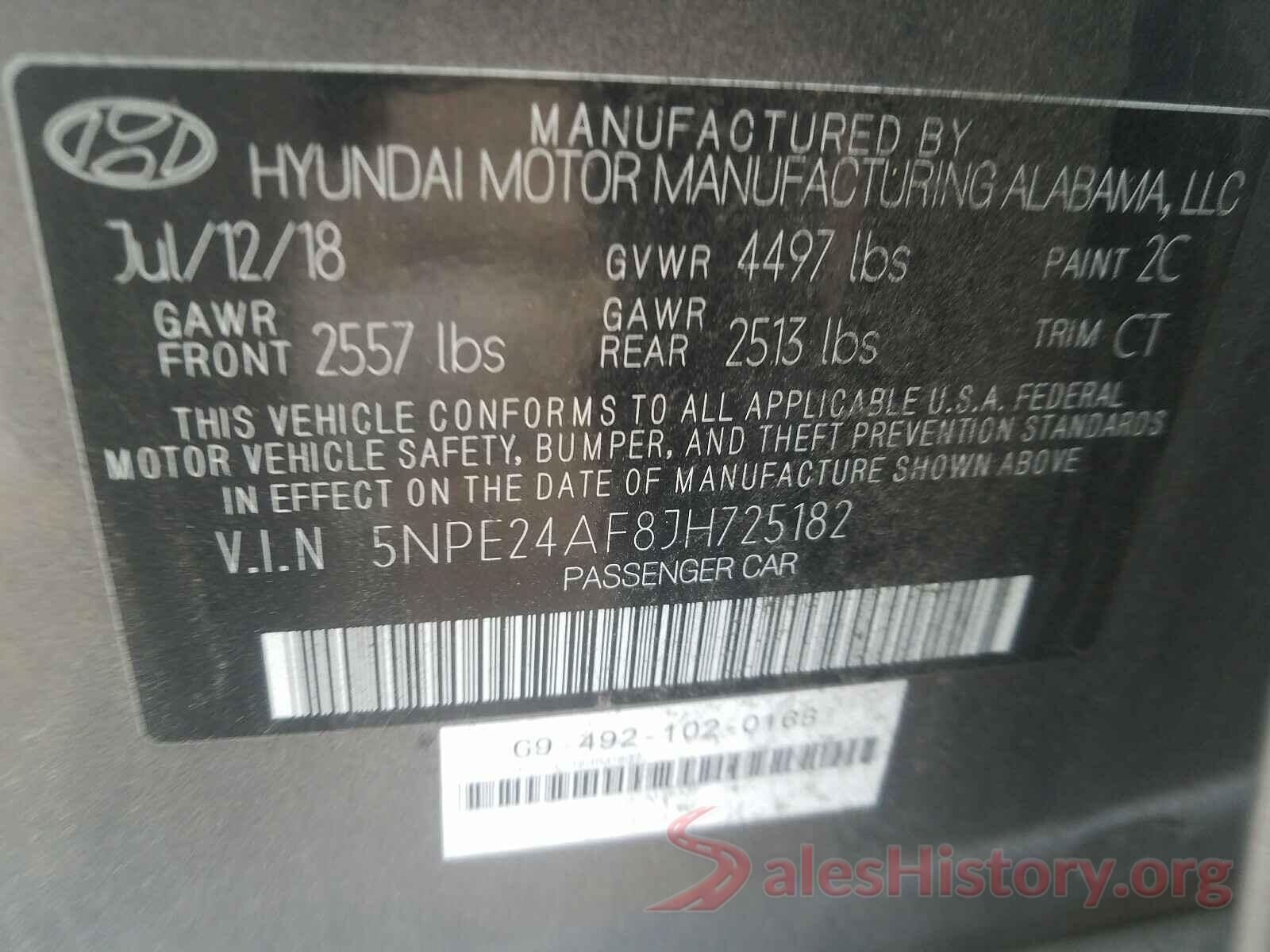 5NPE24AF8JH725182 2018 HYUNDAI SONATA