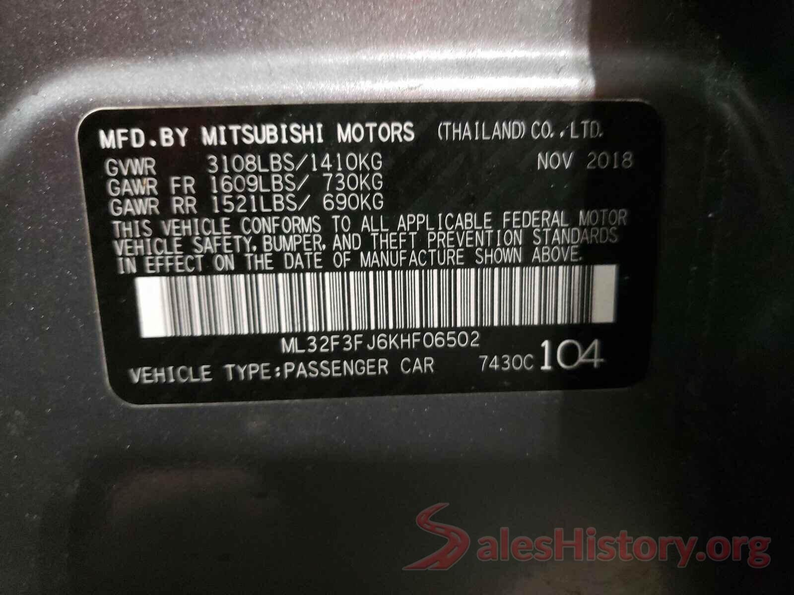 ML32F3FJ6KHF06502 2019 MITSUBISHI MIRAGE